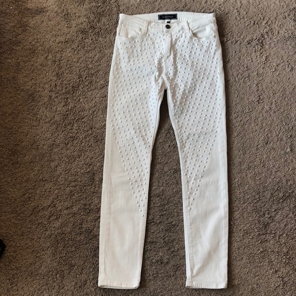 Brockenbow Reina Skinny Cropped High Waist Krystal White Studded Jeans 29 - Picture 4 of 14